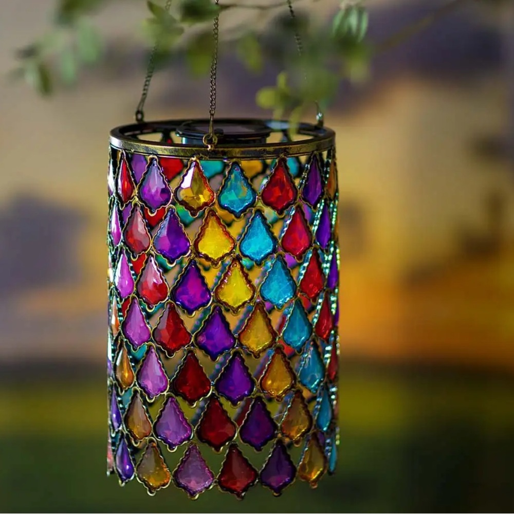 Colorful Acrylic Diamonds Hanging Solar-Powered Lantern